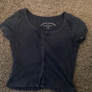 Navy Button up ribbed baby tee from Aeoropostale